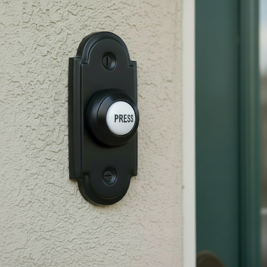 Matt Black Shaped Bell Push with China Press 76x33mm