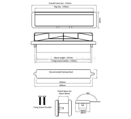 Fab and Fix Nu Mail Edge Hardex Chrome Telescopic Letterplate 310x68mm