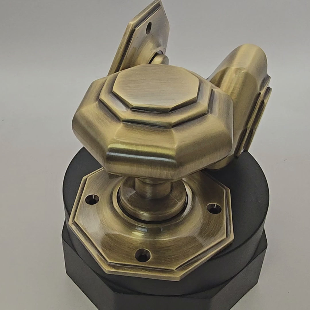 Antique Brass Octagonal Mortice Door Knobs 67mm