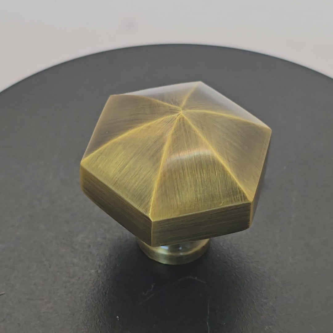 Antique Brass Hexagon Cabinet Knob 32mm