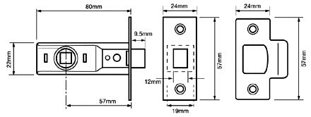 Union Tubular Mortice Latch Bright Zinc 3in (80mm)