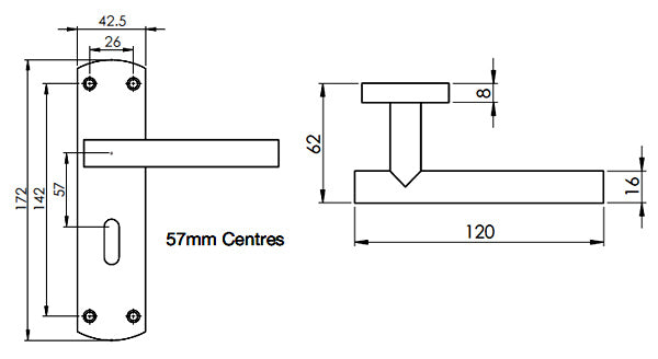 Steelworx satin Stainless T-Bar Lock handles