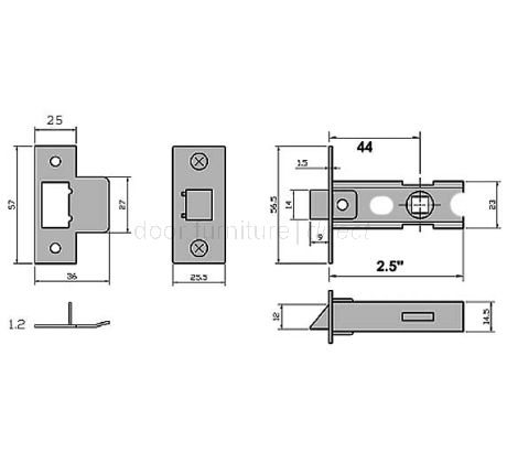 York Tubular Mortice Latch 2.5in Satin Brass