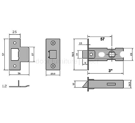 York Tubular Mortice Latch 3in Satin Brass