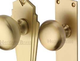 Satin Brass Mortice Knob on Plate