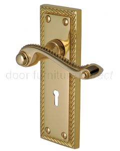 FG1 Solid Polished Brass Georgian Scroll Door Handles With Keyhole 
