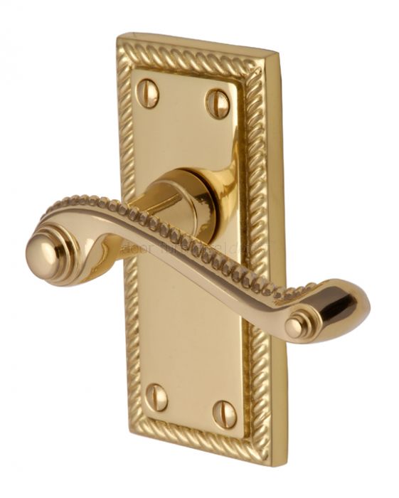 Polished Brass Rope Edge Short Plate Latch Door Handles