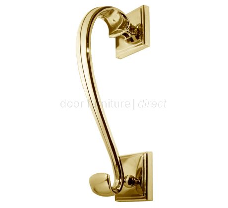 Polished Brass Sloane Square Plate Scroll Door Knocker 196mm