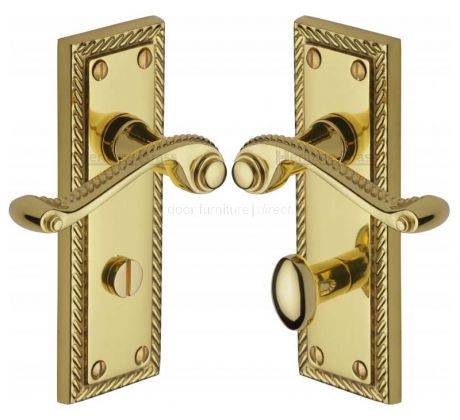 Georgian Polished Brass Rope Edge Bathroom Lock Door Handles