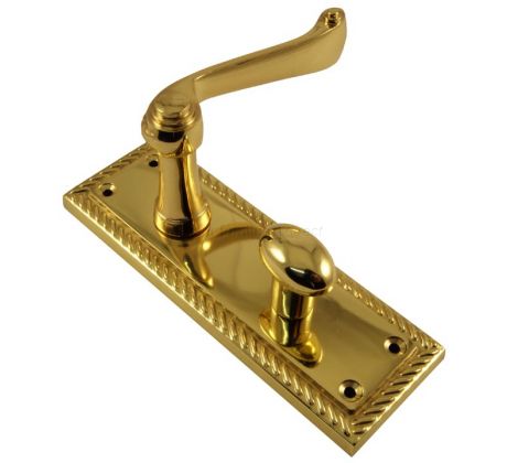 Georgian Polished Brass Rope Edge Bathroom Lock Door Handles