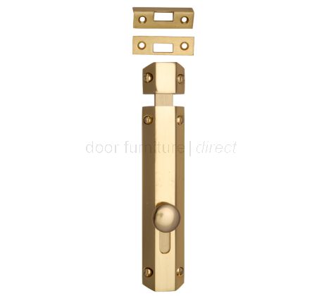 Polished Brass Decorative Flat Door Bolt 8in (200mm)
