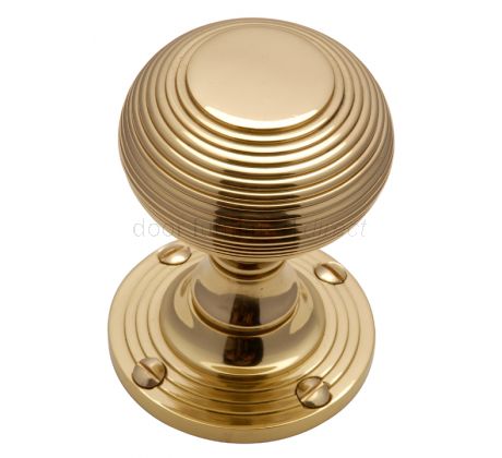 Polished Brass Reeded Mortice Door Knob Set 55mm