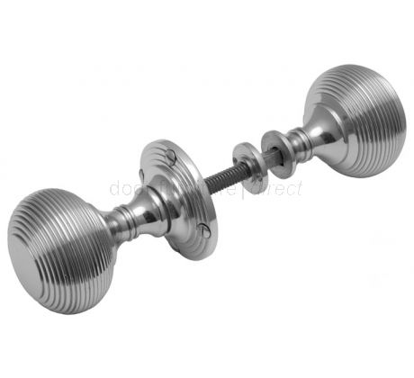 Polished Chrome Reeded Rim Door Knob Set 55mm