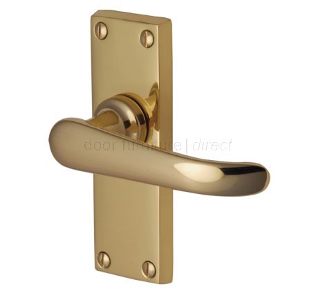 Windsor Straight Lever Polished Brass Short Plate Latch Door Handles