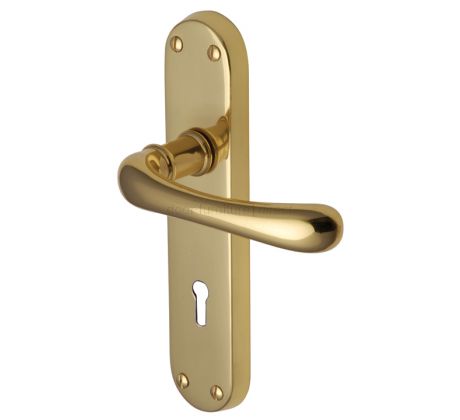 Luna Shaped Lever Polished Brass Keyhole Door Handles