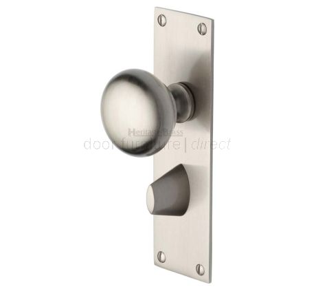 Heritage Balmoral Satin Nickel Knob on Bathroom Plate
