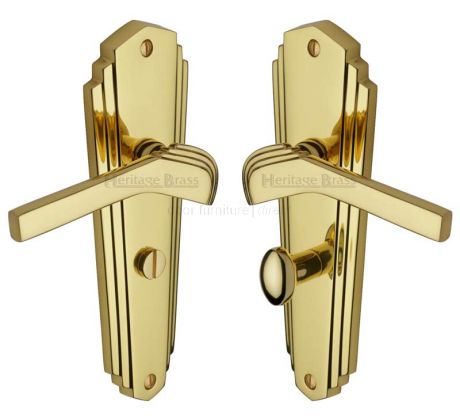 Heritage Polished Brass Waldorf Art Deco Bathroom Handles