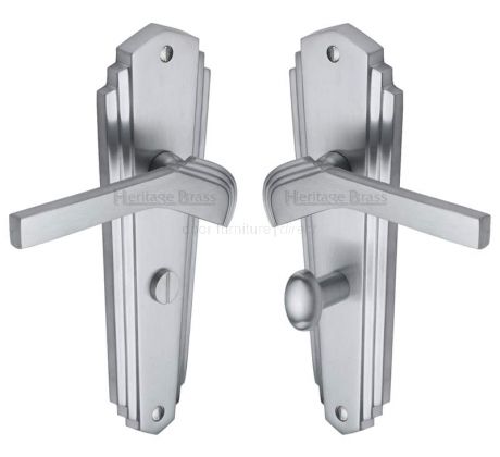 Heritage Brass Waldorf Sat Chrome WAL6530SC Art Deco Bathroom Handles