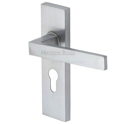 Delta Straight Lever Satin Chrome 48mm Euro Cylinder Door Handles