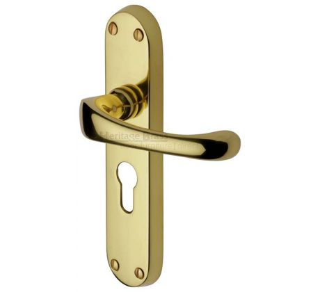Gloucester Shaped Lever Polished Brass 48mm Euro Cylinder Door Handles
