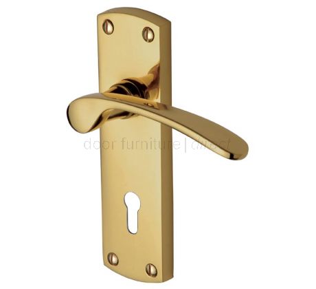 Luca Polished Brass Curved Lever Keyhole Door Handle Set