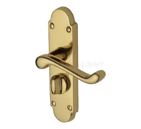 Milton Scroll Lever Polished Brass Privacy Lock Door Handle Set