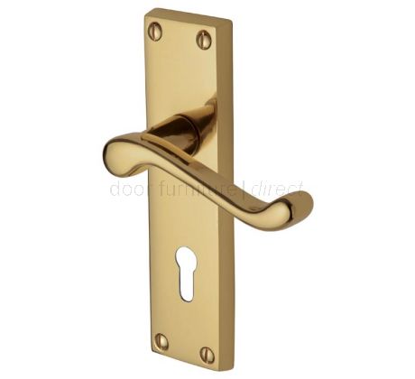 Malvern Polished Brass Scroll Lever Keyhole Door Handle Set