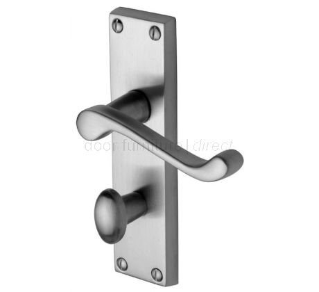 Malvern Scroll Lever Satin Chrome Bathroom Lock Door Handle Set