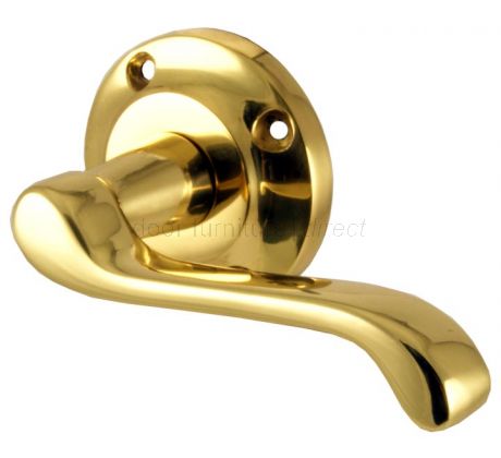 Malvern Polished Brass Scroll Lever on Rose Set