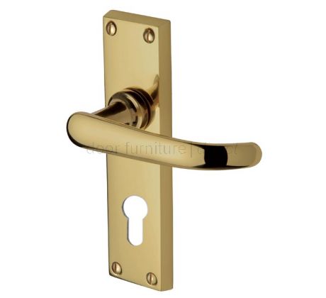 Avon Straight Lever Polished Brass 48mm Euro Cylinder Door Handle Set