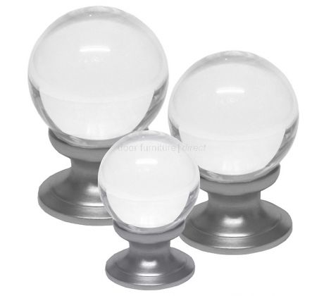 Clear Glass Ball Cupboard Knob Satin Chrome Rose