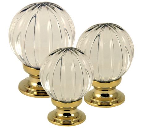 Glass Pumpkin Cupboard Knob Polished Brass Rose