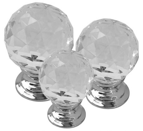 Glass Cut Cupboard Knob Polished Chrome Rose