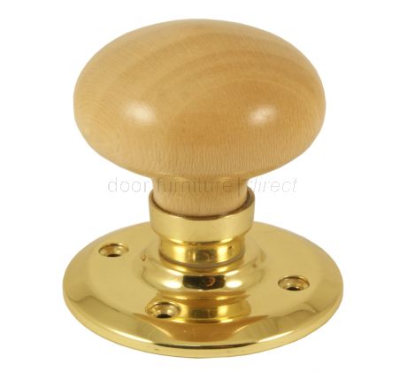 Light Wood Mortice Door Knobs on Brass Rose