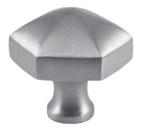 Satin Chrome Hexagon Cabinet Knob 32mm