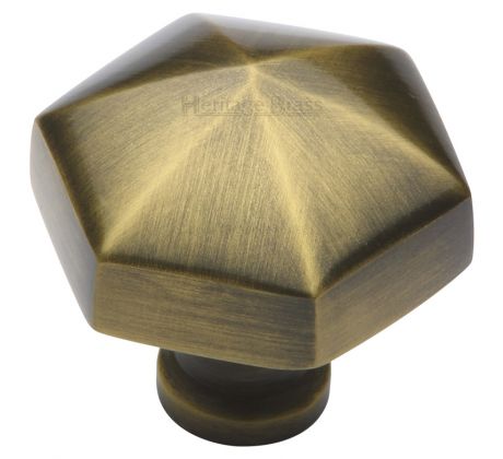 Antique Brass Hexagon Cabinet Knob 32mm