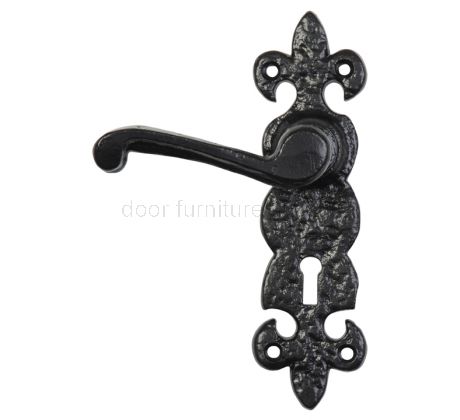 Black Antique Lever Lock Door Handles 190x57mm 2450