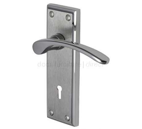 Hilton Curved Lever Dual Finish Chrome Keyhole Door Handles