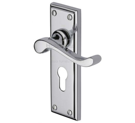 Edwardian Scroll Lever Polished Chrome 48mm Euro Cylinder Door Handles