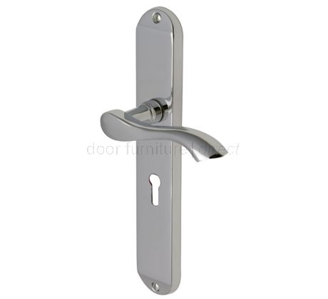 Algarve Shaped Lever Polished Chrome Keyhole Door Handles