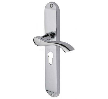 Algarve Shaped Lever Polished Chrome 48mm Euro Cylinder Door Handles