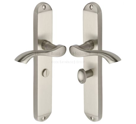 Algarve Long Shaped Lever Satin Nickel Bathroom Door Handles