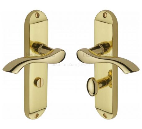 Algarve Small Shaped Lever Polished Brass Bathroom Door Handles