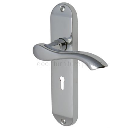 Algarve Small Shaped Lever Polished Chrome Keyhole Door Handles