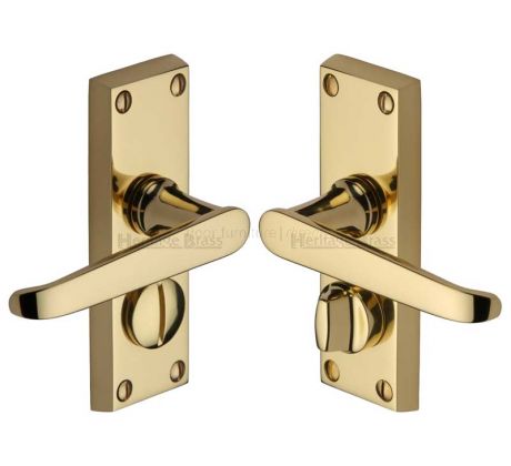 Victoria Straight Lever Polished Brass Privacy Lock Door Handles