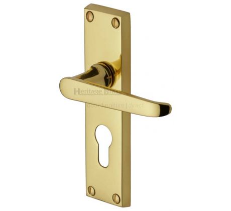 Victoria Straight Lever Polished Brass 48mm Euro Cylinder Door Handles