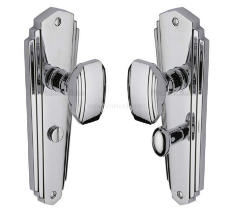 Charlston Art Deco Style Polished Chrome Bathroom Door Knob Set