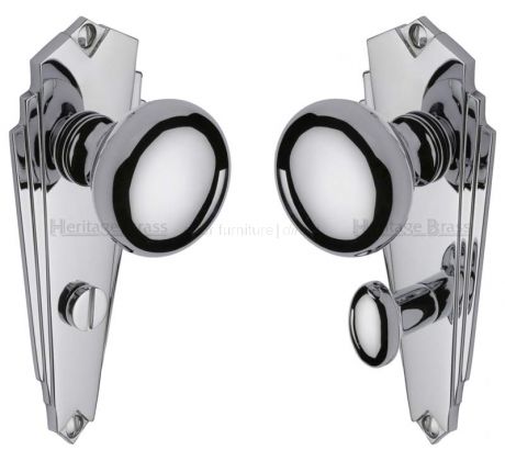 Broadway Polished Chrome Bathroom Door Knob Set