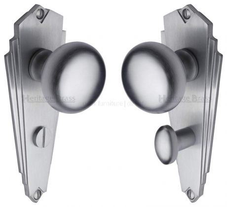 Broadway Satin Chrome Bathroom Door Knob Set
