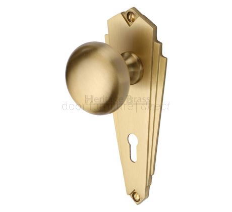 Heritage BR1800 Satin Brass Broadway Knob on Lock Plate